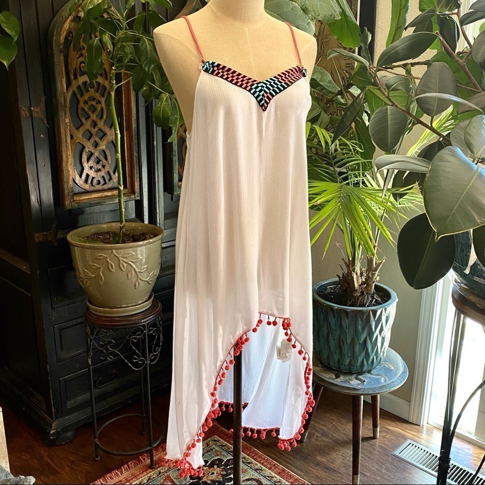 Revolve White Pom Pom trim slip dress - Picture 4 of 13